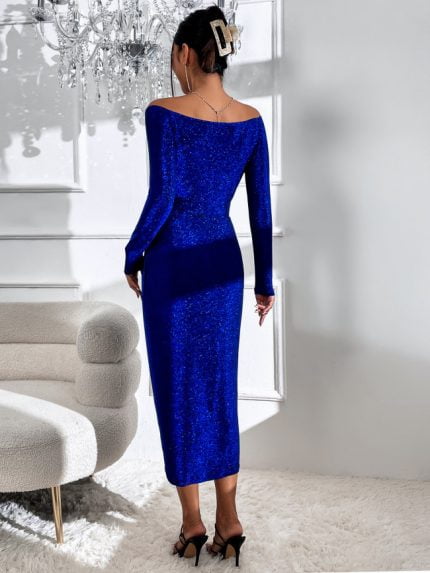 Wholesale Off-the-shoulder Slit Sequined Dress