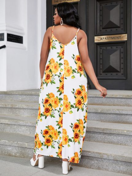Wholesale Plus Sunflower Print Slip Dress