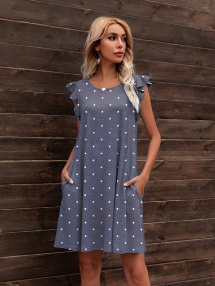 Wholesale Polka Dot Ruffle Sleeve Casual Dress