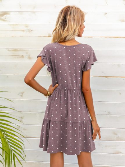 Wholesale Polka Dot Ruffle Sleeve Dress