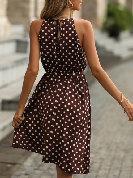 Wholesale Polka Dot Sleeveless Irregular Dress