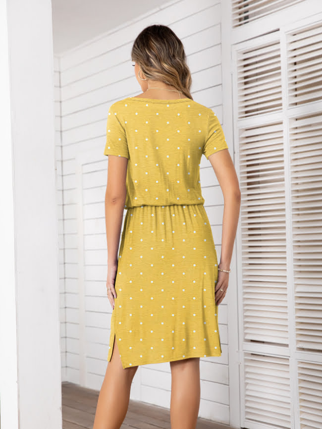 Wholesale Polka Dots Drawstring Casual Dress