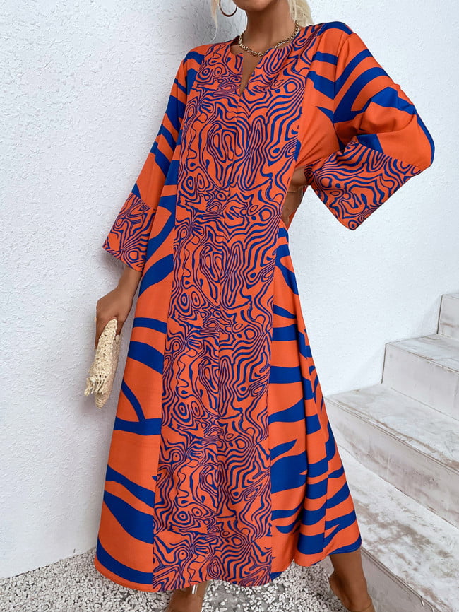 Wholesale Printed V-neck Maxi Dress