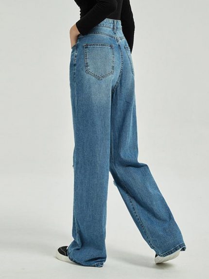 Wholesale Simple High Waisted Loose Jeans