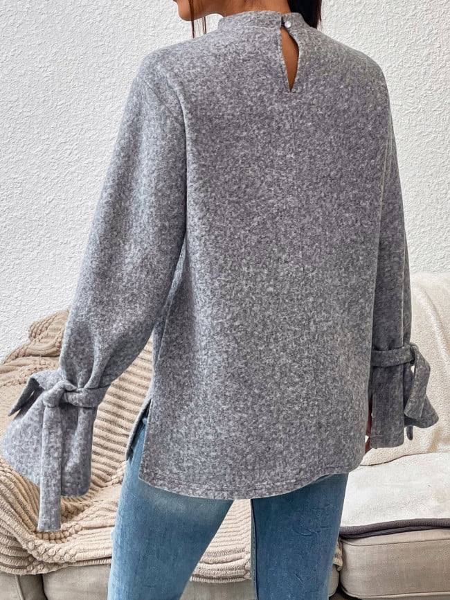 Wholesale Solid Color Lace Up Long Sleeve Top