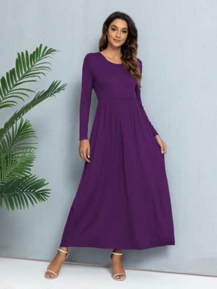 Wholesale Solid Color Round Neck Casual Dress