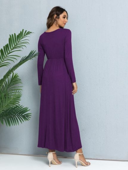 Wholesale Solid Color Round Neck Casual Dress