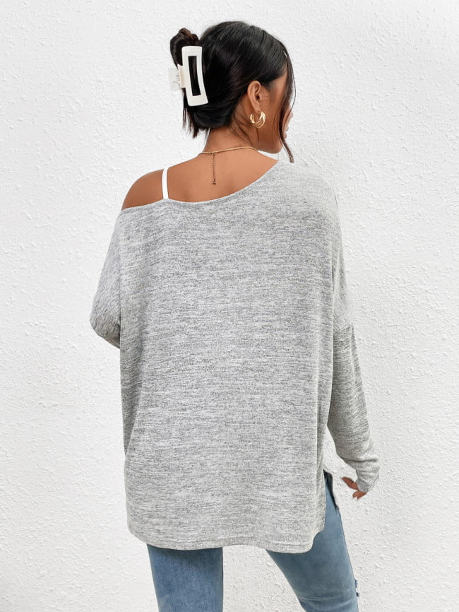 Wholesale Solid Color Slanted Shoulders Causal T-shirt