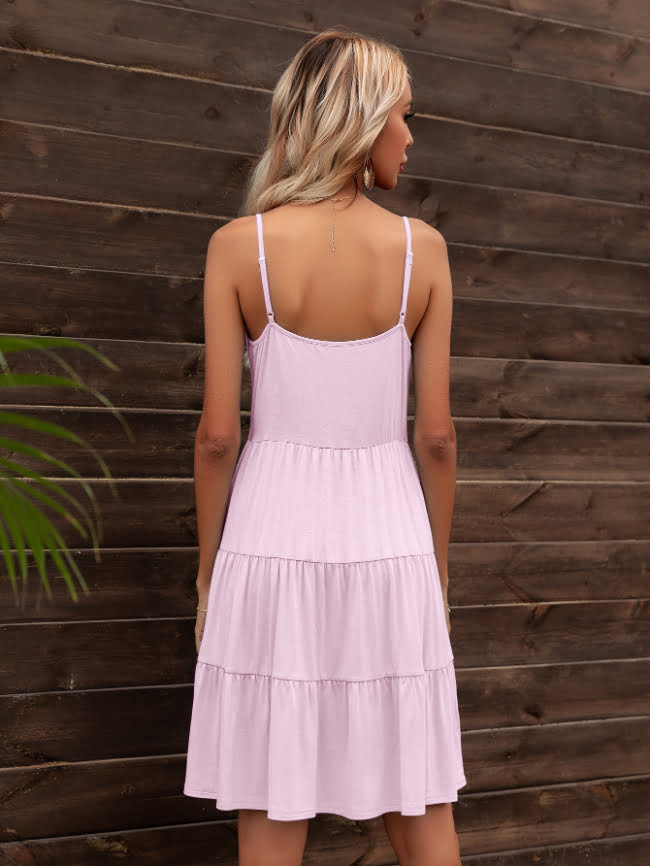 Wholesale Solid Color V-neck Layered Dress