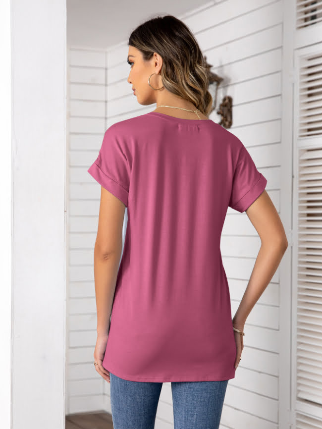 Wholesale Solid color V-neck Casual Top