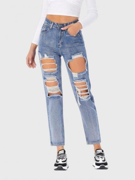 Wholesale Street Ripped Straight-Leg Jeans