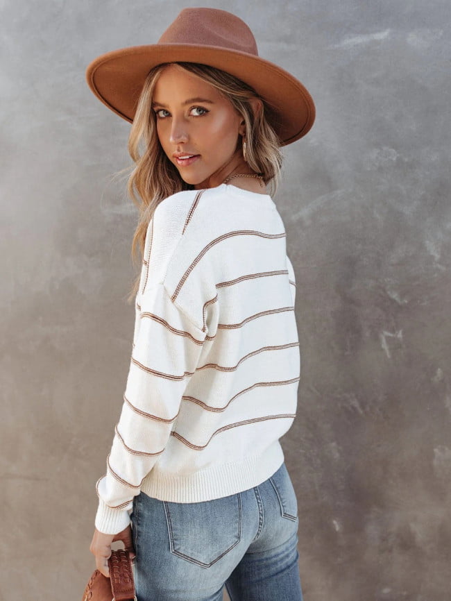 Wholesale Striped Crewneck Long Sleeve Sweater