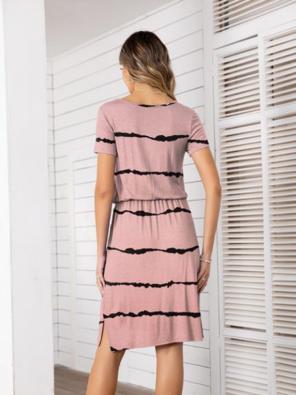 Wholesale Striped Drawstring Casual Dress