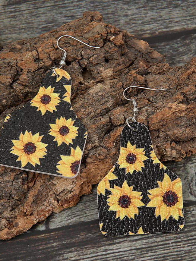 Wholesale Sunflower Print Bottle Shape PU Earrings