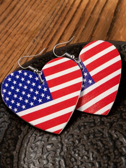 Wholesale USA flag print striped heart earrings