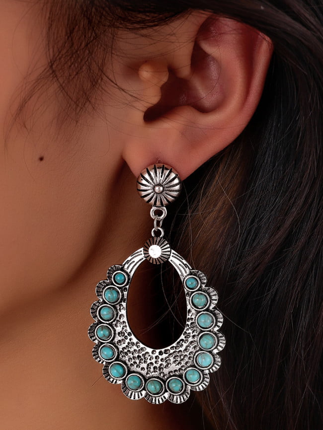 Wholesale Vintage Geometric Turquoise Drop Earrings