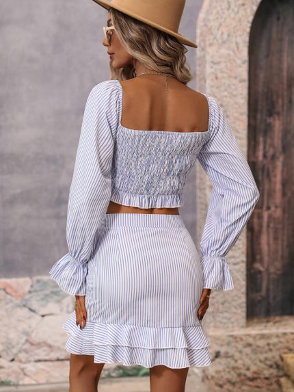 Wholesale off-the-shoulder ruffled skirt suit