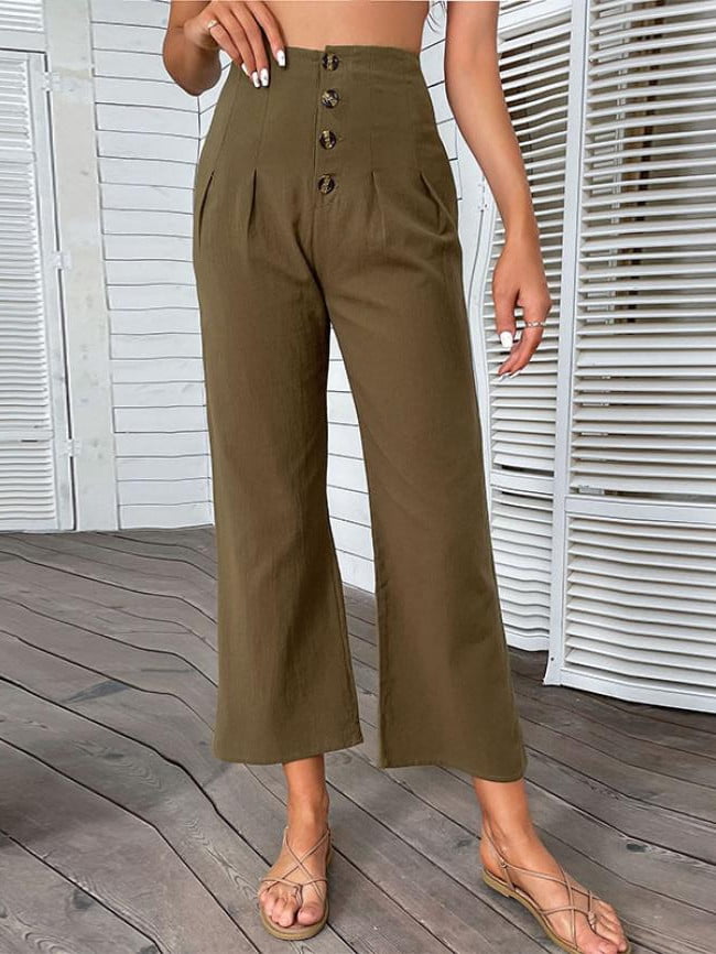 Wholesale Button High Waist Cropped Pants