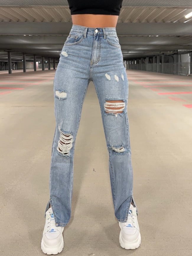 Wholesale Casual washed ripped straight-leg jeans