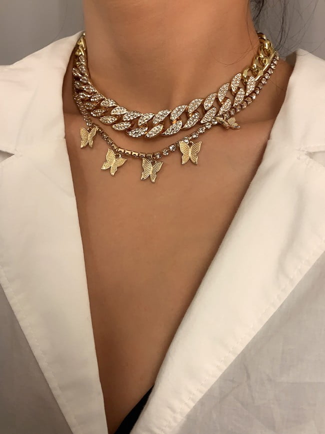Wholesale Chain Butterfly Tassel Necklace Set