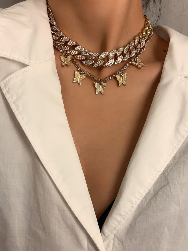 Wholesale Chain Butterfly Tassel Necklace Set