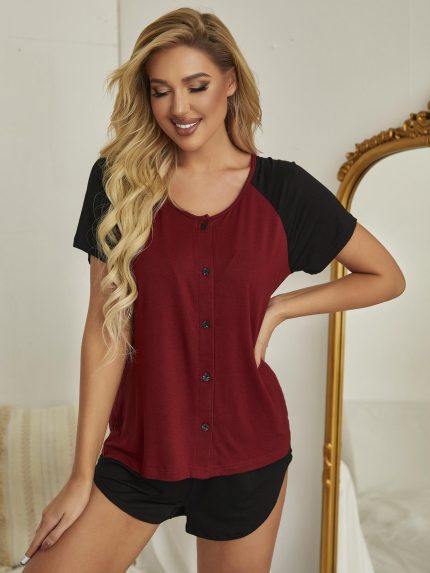 Wholesale Contrasting Button Short Sleeve Loungewear