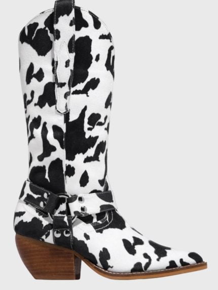 Wholesale Cow Print Chunky Heel Boots