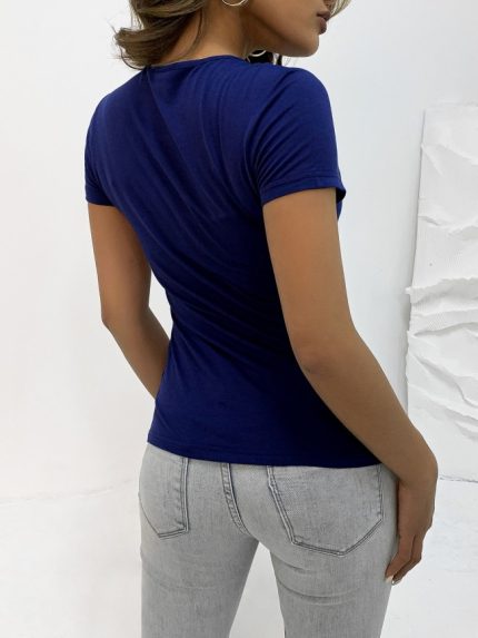 Wholesale Dark Blue Round Neck Short Sleeve T-Shirt