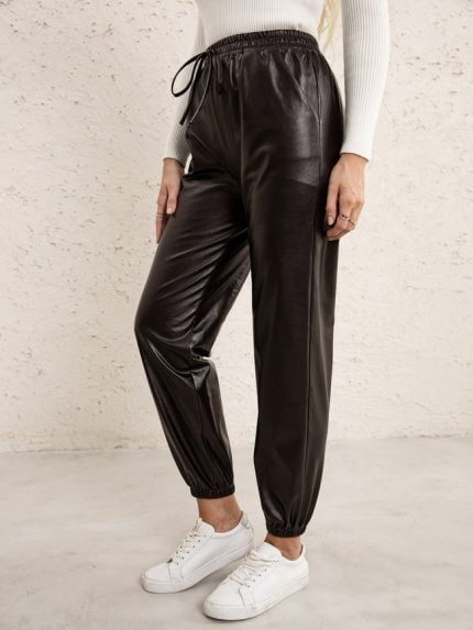 Wholesale Drawstring Waist Leather Pants