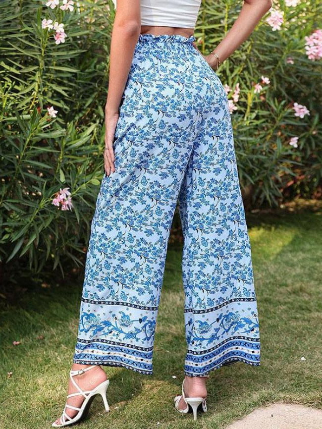 Wholesale Fashion Floral High Waisted Loose Pants