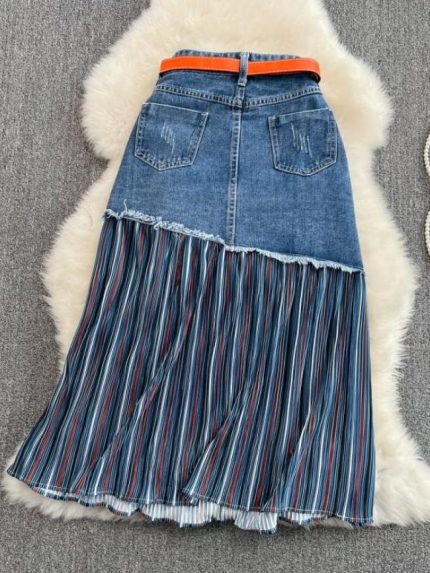 Wholesale Fashion Stripe Panel Denim Skirt