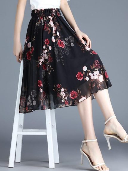Wholesale Floral Elegant Chiffon Skirt