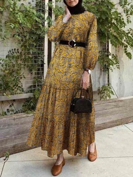 Wholesale Floral Round Neck Puff Sleeve Dress