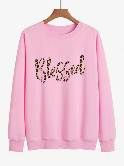 Wholesale Leopard Blessed Print Fleece Sweatshirt