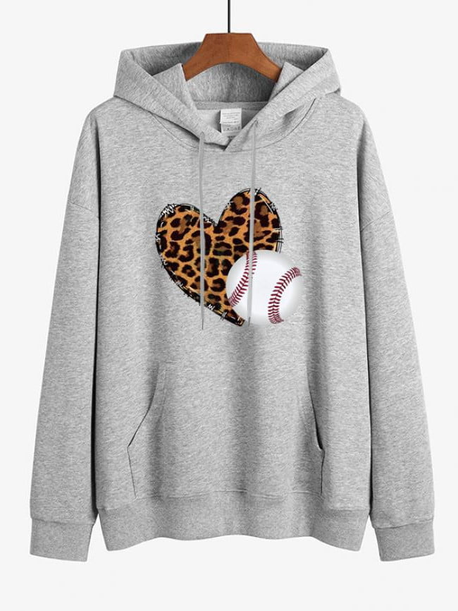 Wholesale Leopard Heart Baseball Print Fleece Hoodie