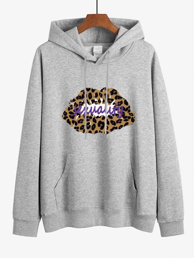 Wholesale Leopard Lips Pattern Print Fleece Hoodie