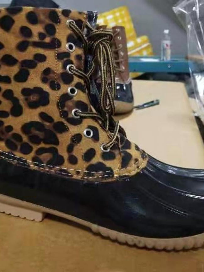 Wholesale Leopard Panel Lace Up Boots