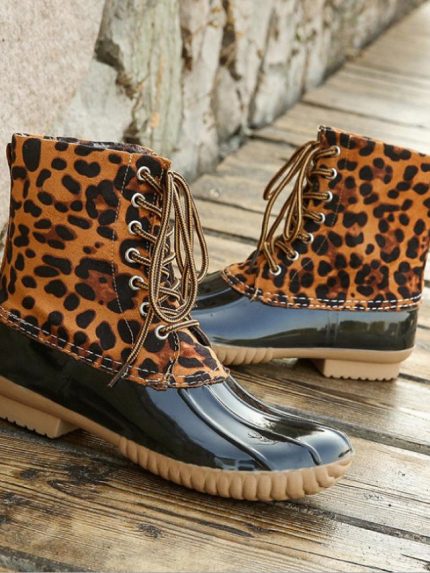 Wholesale Leopard Panel Lace Up Boots