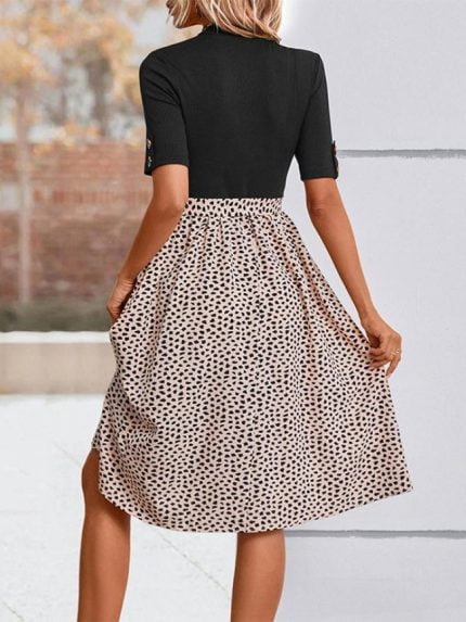 Wholesale Leopard Print Short Sleeve Panel Dress