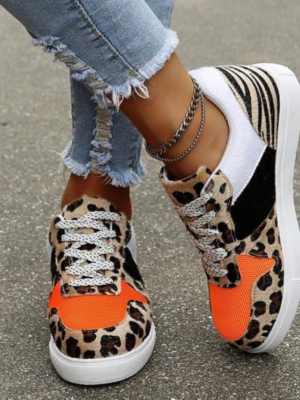 Wholesale Leopard print lace-up canvas shoes