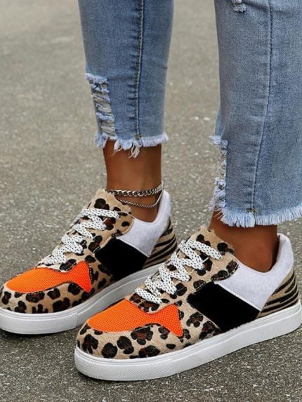 Wholesale Leopard print lace-up canvas shoes
