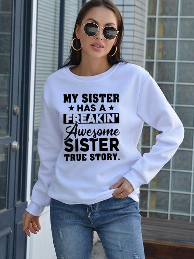Wholesale MY SISTER Letter Print Fleece Sweatshirt