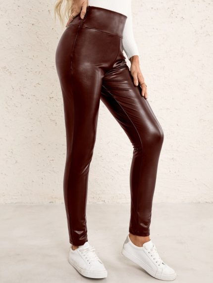 Wholesale PU leather High Waist Skinny Pants
