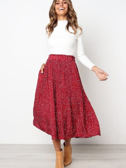 Wholesale Polka Dot Print Pleated Skirt
