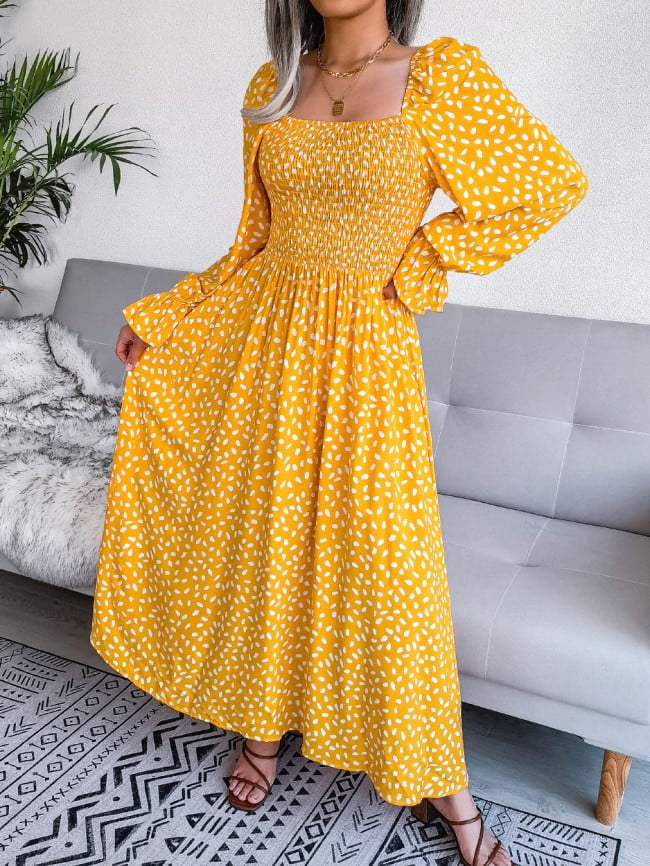 Wholesale Polka Dot Ruffle Sleeve Maxi Dress