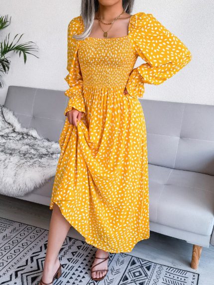 Wholesale Polka Dot Ruffle Sleeve Maxi Dress