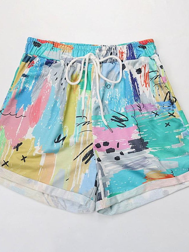 Wholesale Printed Drawstring Elastic Waist Shorts