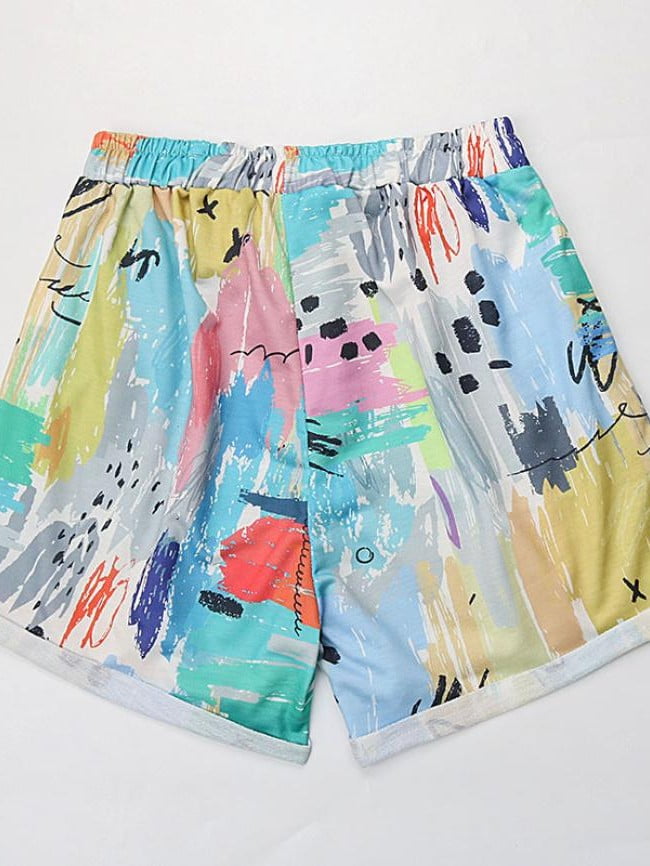 Wholesale Printed Drawstring Elastic Waist Shorts