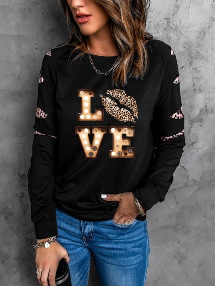 Wholesale Printed Ripped Panel Long Sleeve Top