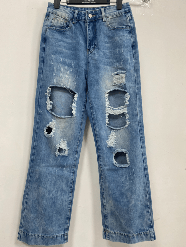 Wholesale Ripped Straight-Leg Mid-Rise Jeans